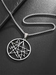 1件精美不锈钢经典死灵之书咒语吊坠项链，男女皆宜，撒旦教洗礼饰品礼品 - 時尚 - 查看 5