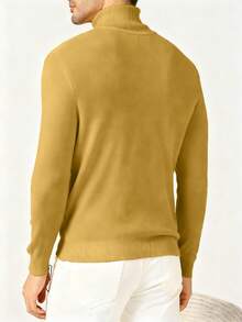 Men's Fashionable Versatile Commuting Solid Color Fitted Long Sleeve Turtleneck Sweater, Autumn/Winter - Yellow - View 2