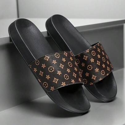 Pantuflas con estampado de leopardo marrón, sandalias de uso dual interior/exterior antideslizantes para hombres