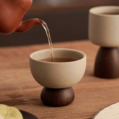 1pc Large Foot Thick Ceramic/Cream Color Small Coffee Cup, Retro French Style, Suitable For Tea Or Water, Great For Office Or Home Use