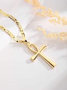 Fashionable & Exquisite Ankh Cross Pendant Necklace, 14K Gold Plated Copper Unpolluted Jewelry, Middle Eastern Style, Unisex, Holiday Gift & Blessing - Necklace - View 2
