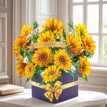 1pc Handmade 3D Yellow Sunflower Design Pop-Up Bouquet Greeting Card (Includes Envelope & Blank Note), Suitable For Birthday, Mother's Day, Anniversary, Blessings & Special Occasions, DIY - Sunflower - View 5