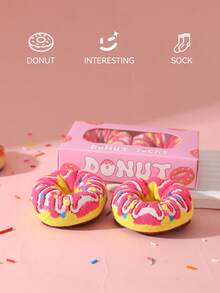 1双新款创意冰淇淋礼盒袜，男女通用中筒袜，彩色条纹图案，充满想象力的食物灵感设计，时尚多色舒适可爱复古休闲/学院风 - 紅色 - 查看 9