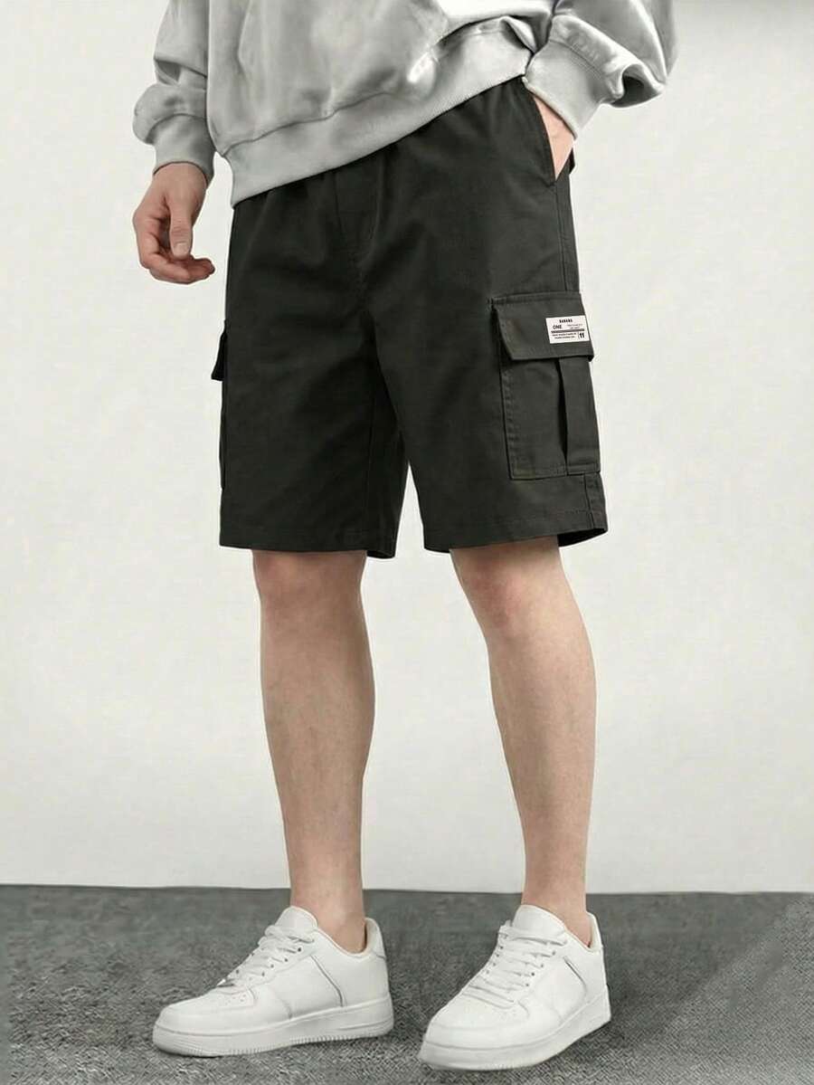 1 pieza Pantalones cortos casuales y sueltos de verano versátiles para adolescentes/niños con bolsillos y estampados, para primavera/verano/otoño - Negro - Ver 1