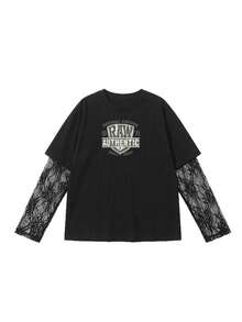 Star River Girl Lace Patchwork Long Sleeve Round Neck Loose Knit Black Top, Sexy Date Top For Spring/Summer, Valentine's Day Casual - 2A10 Black - KJ0264 - View 8