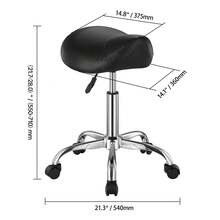 Taburete Giratorio de Altura Ajustable de 55-71 cm, Carga de 204 kg, Taburete de Trabajo, Silla de Montar Giratoria Ergonómica de Cuero de PU Engrosada para Salón Spa Clínica de Masaje, Negro - 55-71 centímetros - Ver 10