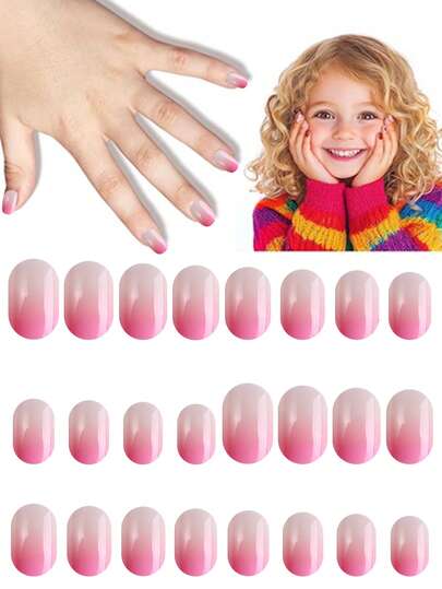NAIO 24 Pieces Press On Nails For Kids, 1 Pack Kid Fake Nail Gradient Design Elements Pre-Glue Short Nail Stick On Nails, Great For Children Little Girl Birthday Gifts, Parties & Makeovers Decoration