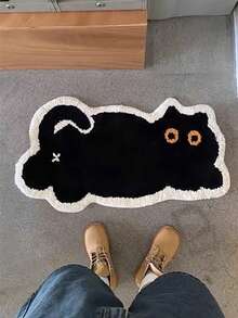 1件可爱黑猫图案浴室防滑垫，超柔软吸水绒面地毯，适用于室内装饰、玄关、浴室配件、床边地毯、家居装饰地毯 - A - 查看 5