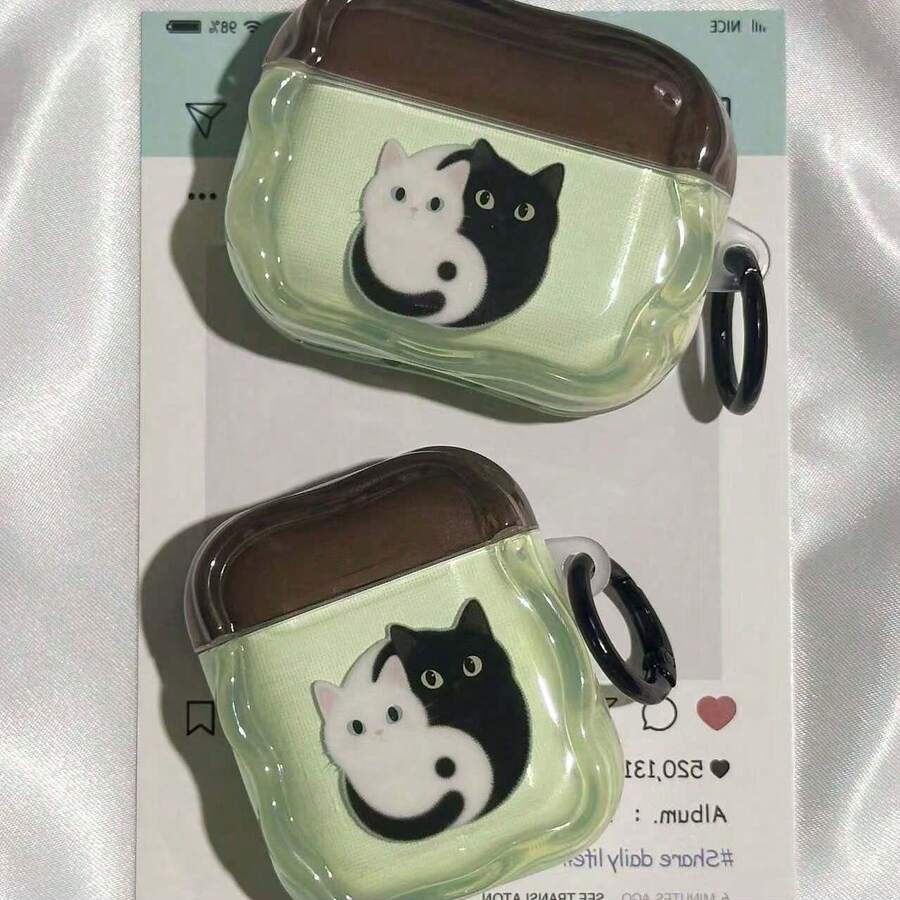 Cat-Themed Apple Wireless Earphone Protective Case, Compatible With Apple , Scratch-Resistant And Anti-Drop - Clear - View 1