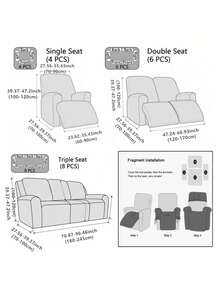 4/6/8 piezas Cubiertas de sillón reclinable/sofá con estampado floral, Fundas elásticas para sillón reclinable, Cubiertas de sofá, Adecuado para decoración de sala de estar y oficina - Gris - Ver 3