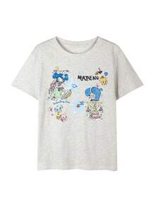 2026夏季新款女式圆领休闲宽松个性化Y2K印花图案T恤，街头时尚百搭大学生短袖T恤，1件装 - 淺花灰 - 查看 5