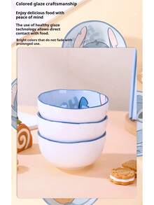 Disney Bộ bát cơm và bát súp bằng gốm hình Stitch, bộ đồ ăn hoạt hình dễ thương, bộ quà tặng gia dụng chất lượng cao. - Nhiều màu - Xem 4