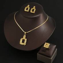3pcs/Set Women Minimalist Gold Geometric Necklace, Earrings And Ring Jewelry Set, Suitable For Daily Wear And Holiday Gifts - Gold - View 4