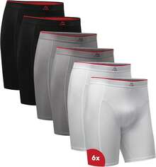 ¡RecomendadoDANISH ENDURANCE Bóxer de Bambú Extra Largo para Uso Diario, para Hombre, Pernera Larga Anti-Rozaduras, Suave y Transpirable, 3 o 6 Pack¡Top de Temporada - Multicolor (2x Negro/Rojo, 2x Gris, 2x Blanco) 6-pack - Ver 9