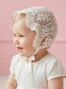 1pc Vintage Palace Style Embroidered Beige Bonnet, 0-3M, 3-10M - 1PC - View 10