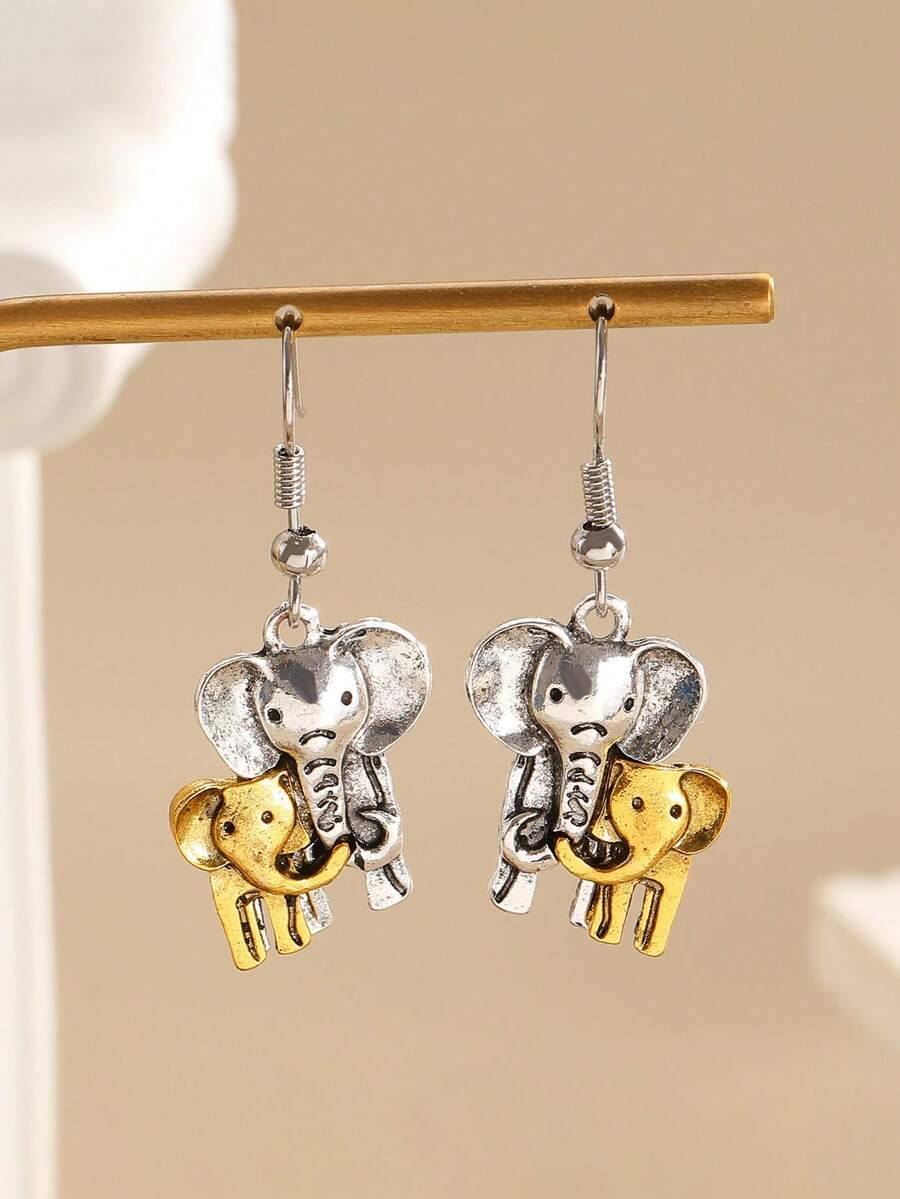 Vintage Handmade Dual-Tone Elephant Earrings, High-Quality Earrings, Holiday Accessories, Fashionable And Versatile, Great Gift For Her - Elephant Earrings - View 1