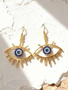 一件式铁质恶魔之眼流苏耳环，适合作为节日礼物、派对、婚礼、宴会佩戴。 - 金黃色 - 查看 5
