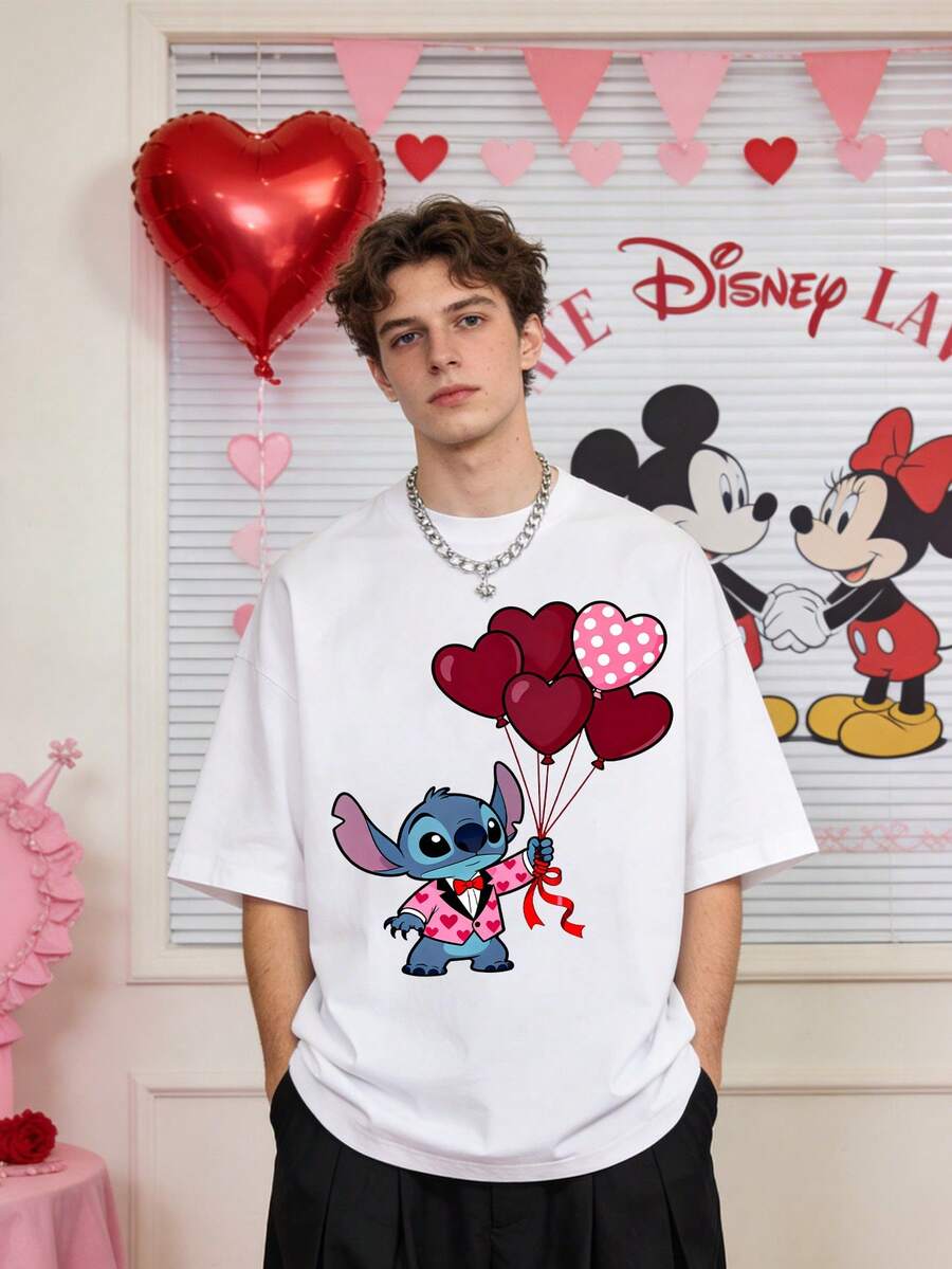 Disney Star-Chi Heart Balloon T-Shirt - 180 Cotton, Breathable, Casual And Versatile Top - 白色 - 查看 1