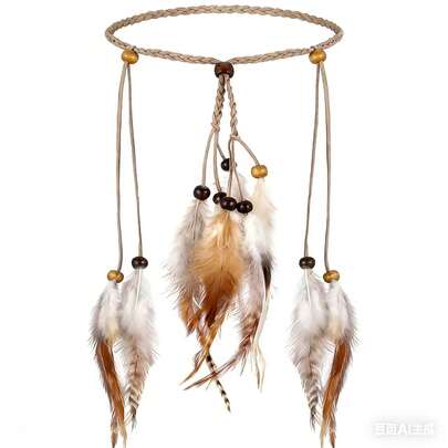 1 chiếc băng đô cài tóc kiểu Boho cổ điển thủ công đính lông vũ, phụ kiện tóc dành cho nữ, thích hợp đi biển, dự tiệc hoặc đám cưới.
