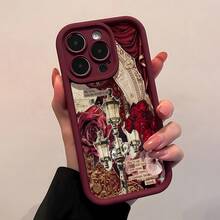Vintage Romance Red Rose And Clock. This Stylish Red Phone Case Is Compatible With Samsung, Apple, VIVO, OPPO, , Transsion, ,  And Honor. Made Of TPU Silicone, It Offers Shock And Drop Protection And A Superior Feel. It's An Ideal Gift For Family, Friends, And Loved Ones, And A Perfect Choice For Valentines Day And Year's Gift. - Red - View 1