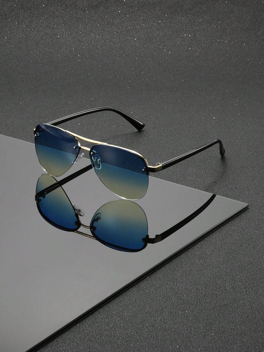 Fashionable Versatile Double-Bridge Fashion Glasses, Minimalist Streamlined Temples, , Suitable For Street Style, Gatherings, Vacation, And Commuting - Multicolor - View 1