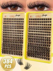 384/448 D型卷翘睫毛嫁接DIY套装，混合睫毛套装，10-18毫米簇状D型卷翘单根睫毛，柔软蓬松，迷你旅行装浓密睫毛套装，含胶水、封口剂和镊子，适合居家使用 - 彩色 - 查看 11