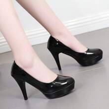 Tacones altos en el campo nocturno zapatos femeninos de pico , Zapatos de tacón de mujer, zapatos individuales impermeables, tacones altos - Negro - Ver 4