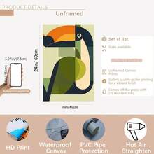 1pc Modern Minimalist Toucan Canvas Wall Art - Abstract Geometric Tropical Bird Oil Painting, Main Colors In Blue-Green, Orange, Beige And Blue - Unframed Poster, Suitable For Living Room, Bedroom, Kitchen, Office, Dining Room - Modern Home Decor Gift - Easy To Hang Indoor/Outdoor Decoration, Kitchen Art, Vibrant Artwork, 2D Flat Painting - Multicolor - View 12