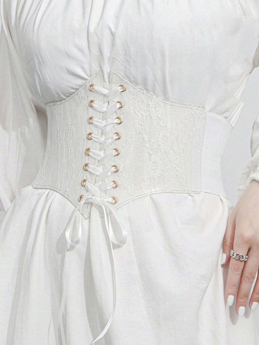 1件装女士白色蕾丝束腰带，性感宫廷风，适合万圣节派对或日常通勤