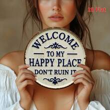 "Welcome To My Happy Place Don't Ruin It" Round Metal Tin Sign, Vintage Floral Wall Art Decor, Size 8 Inch (20x20cm) - Funny Sarcastic Plaque, Humorous Home Entrance Ornament, Front Door, Porch, Patio, Garden Fence, Backyard Signage, Living Room, Bedroom, Kitchen, Cafe, Bar, Office, Novelty Gift For Him Her, Waterproof Iron Plate, Pre-Drilled Holes, Rounded Edges, Polished Finish, Nostalgic Design, Household Accessory, Indoor Outdoor Sign, Sassy Quote, Personal Sanctuary, Minimalist Art, Apartment Essentials, Modern Wall Hanging, Decorative Shield, No Fade Print, Metal Label, Artistic Touch, Country Style - 彩色 - 查看 6