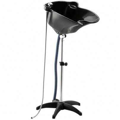Lavabo de champú portátil, lavabo de champú profundo con altura y ángulo ajustables, incluye manguera de desagüe, cabezal de ducha, lavabo de pelo ligero para peluquería, centro de spa y uso doméstico, negro