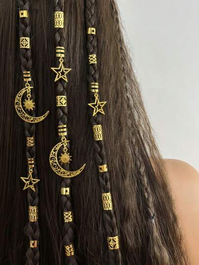 45pcs Eid Mubarak Alloy Star & Moon Hair Rings, Fashionable Gold-Tone Hair Accessories Set, Suitable For Daily Wear, Parties, Gifts, Claw Clips, Hair Slide, Clips For Hair
