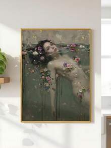 1幅复古奥菲莉娅墙面艺术印刷品，梦幻奥菲莉娅海报，水中优雅女子，文学礼物，复洛克装饰，送给朋友的理想礼物，卧室艺术印刷品，客厅装饰，办公室装饰，厨房装饰，浴室装饰，墙面艺术，墙面装饰，家居装饰，房间装饰，帆布墙面艺术，海报，带框墙面艺术，可选画框 - B - 查看 3