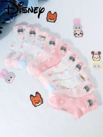Disney Tsum Tsum 5-Pack Children's Cartoon Socks, Judy Hopps From Zootopia Series, Girls Socks, Boys Breathable Baby Socks, Suitable For School/Home Wear, Spring/Summer