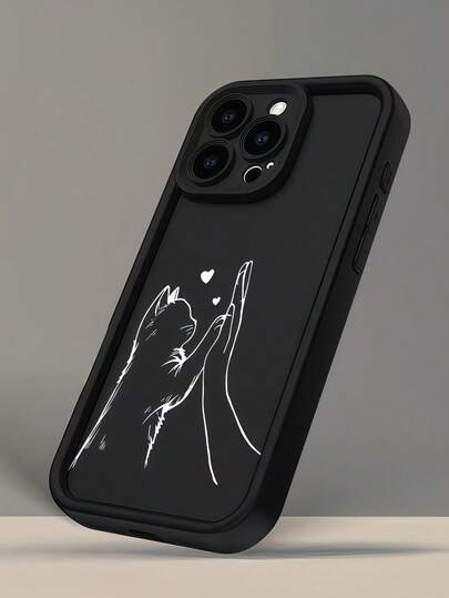 1 pieza Funda de teléfono con gato, marco degradado, mate, línea linda, aplauso, compatible con iPhone 16/17 Pro Max, protección de Body completo contra golpes, diseño minimalista, estilo de dibujos animados suaves y lindos, protege perfectamente su teléfono, adecuado para Honor X7/Galaxy A56 5G/Smart 8/Hot 40/Transsion Spark 30C/Spark Go 2024/Note 14 5G/Moto E22/E22i/A54