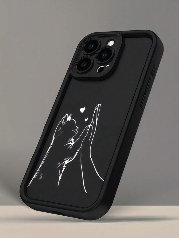 1 pieza Funda de teléfono con gato, marco degradado, mate, línea linda, aplauso, compatible con iPhone 16/17 Pro Max, protección de Body completo contra golpes, diseño minimalista, estilo de dibujos animados suaves y lindos, protege perfectamente su teléfono, adecuado para Honor X7/Galaxy A56 5G/Smart 8/Hot 40/Transsion Spark 30C/Spark Go 2024/Note 14 5G/Moto E22/E22i/A54
