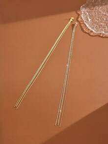 New In 2026 Sparkling Long Crystal Tassel Golden Earrings, Women's Exaggerated Long Chain Drop Earrings, Party & Night Event Theme Earring - Gold Earrings - View 6