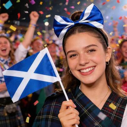 1 Set Scottish Flag Decorations (1 Scottish Flag Headband And 5 Hand Waving Flags), Football Match Accessories, Fan Cheering Headwear - Suitable For Events, Parties, Sports Competitions, Festivals, Outdoor Decor, Independence Day, Anniversaries