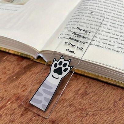1 pieza Marcapáginas con forma de pata de gato linda, marcapáginas de acrílico transparente interesante con borla, gran regalo para lectores, compañeros de trabajo, amigos y familiares