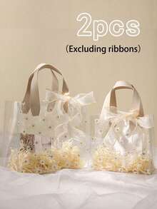2pcs Transparent PVC Daisy Flower Bridesmaid Gift Bags, Handbag, Ins Style Wedding Gift Box, Valentine's Day/Birthday Gift Bags (1 Large + 1 Small), Excluding Ribbons - اللون البيج - مشاهدة 9