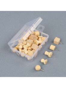 1 Set Wooden Push Pins, Including Square Pins, Angle Pins, Cylinder Pins, Etc. For Fixing Photos, Postcards - Multicolor - View 2