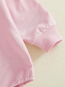 Mono de San Valentín para niña, manga larga, cuello redondo, bordado con letras, conjunto de primavera - Rosa - Ver 8