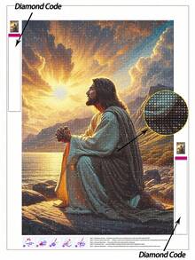 Bộ tranh đính đá 5D tự làm, phong cảnh hoàng hôn tôn giáo, bộ dụng cụ thêu kim cương, bao gồm dụng cụ vẽ tranh đính đá, thích hợp để trang trí tường nhà và phòng thiền. - Nhiều màu - Xem 1