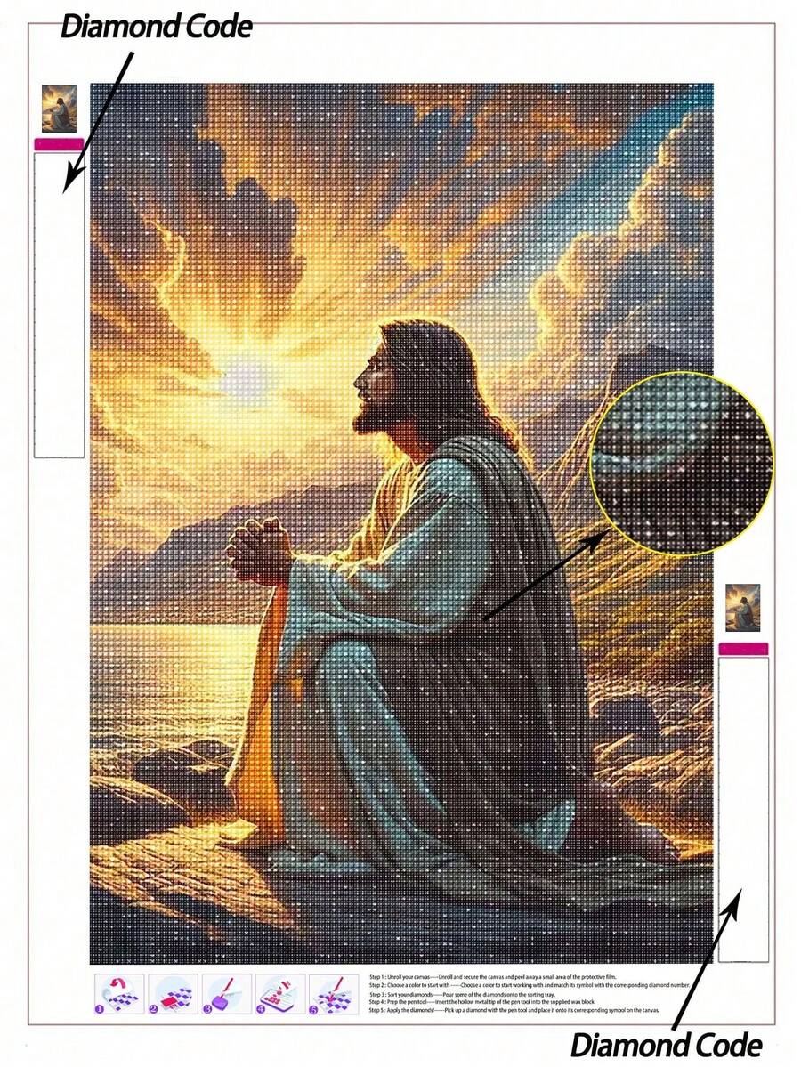 Bộ tranh đính đá 5D tự làm, phong cảnh hoàng hôn tôn giáo, bộ dụng cụ thêu kim cương, bao gồm dụng cụ vẽ tranh đính đá, thích hợp để trang trí tường nhà và phòng thiền. - Nhiều màu - Xem 1