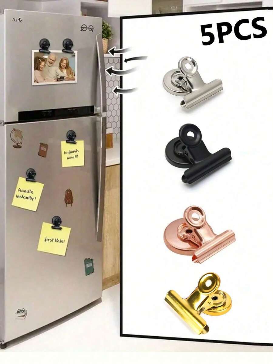 5pcs Magnetic Clips Set, Including Long Tail Clips, Bill Clips, Refrigerator Magnets, INS Style Photo Clips, Sealing Clips, Magnetic Refrigerator Stickers - Multicolor - View 1