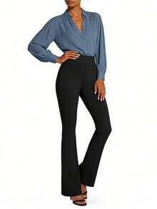 JSEMOY Women's Bootcut Dress Pants Business Casual With Pockets Stretchy High Waisted Office Pull On Slacks For Work - Black - View 3