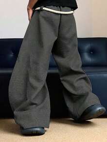 Men's Fashion Pocketed Wide Leg Loose Casual Sweatpants - Dark Grey - View 4