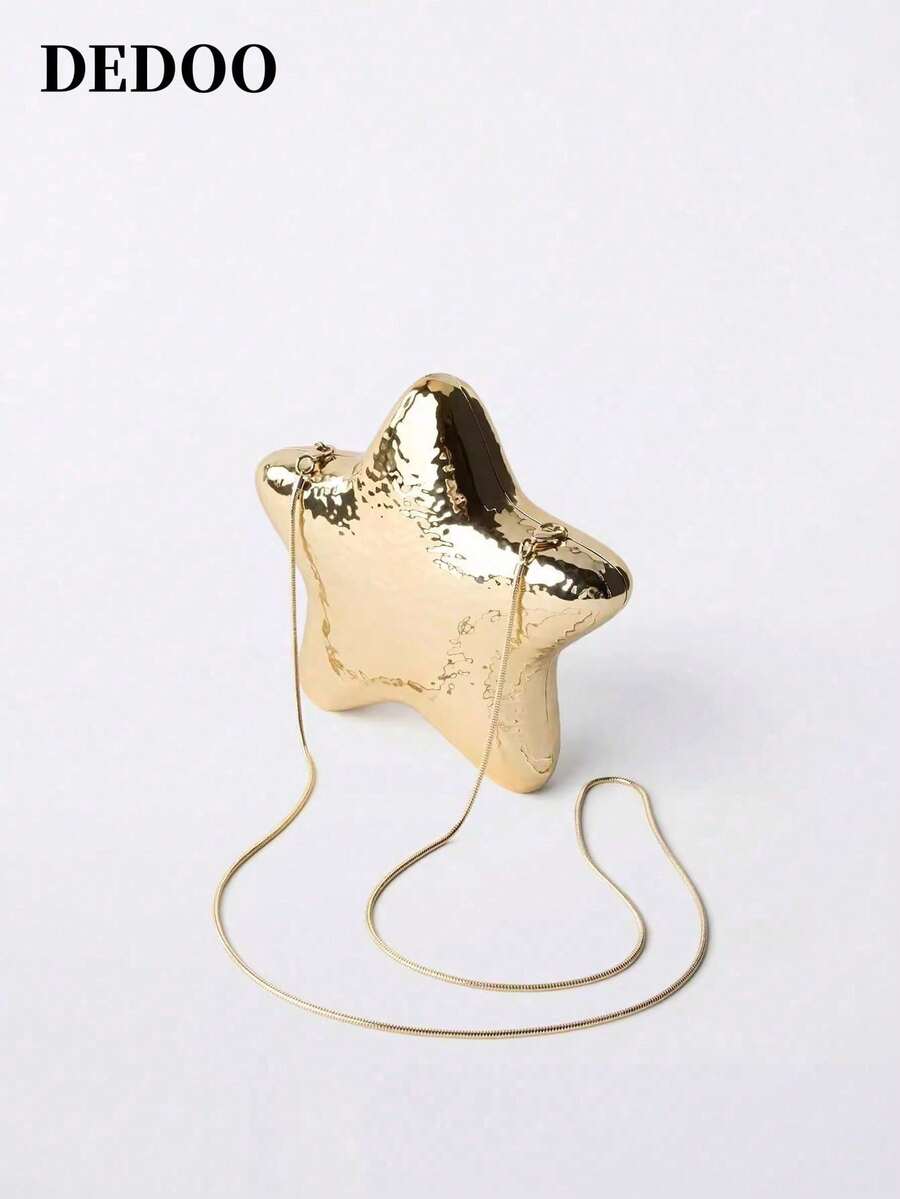 Dedoo 1个新款时尚个性化星形单肩包，带链条，可扩展星形硬壳装饰包，适合节日、音乐活动，星形闪亮金色手提包，女士款