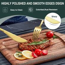 60pcs Deluxe Golden 410 Stainless Steel Cutlery Set, Portugal Western Cutlery Set With Knives, Forks And Spoons, 12pcs Mirror Polished Silverware Set For Weddings, Parties, Birthdays And Gatherings - 金色 - 查看 6