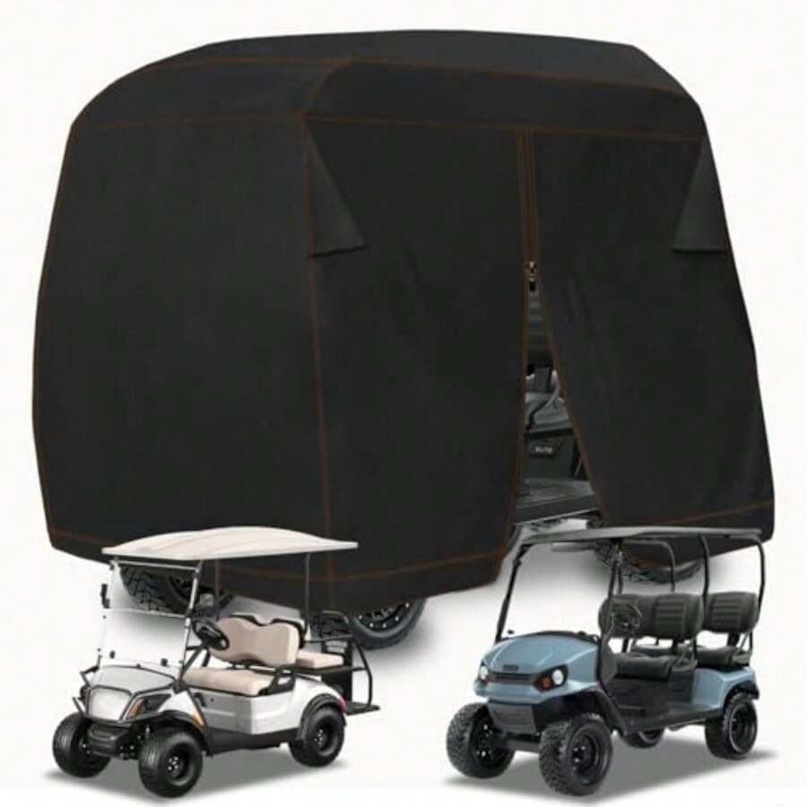 Golf Cart Cover 4 Passenger Outdoors 420D Waterproof Golf Cart Covers extended roof with Zipper Universal Compatible with EZ-GO Club Car  Golf Cart heavy duty - Negro - Ver 1
